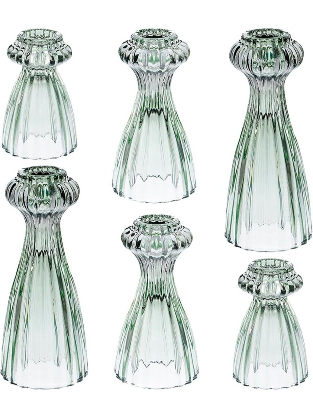 Elegant Green Glass Taper Candle Holders Set of 6 | Home Decor Accent